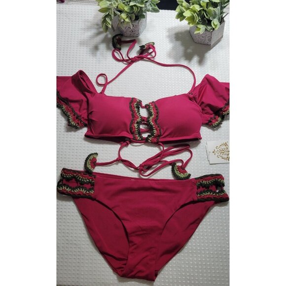 Becca By Rebecca Virtue Swim Bikini Womens Set Adjustable Fiusha Size S New - Picture 1 of 9